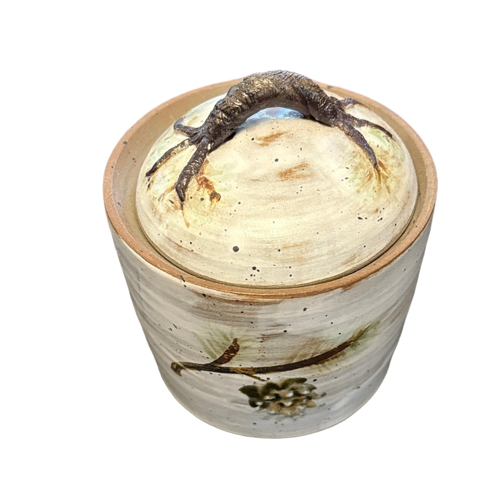 Handcrafted Ceramic Jar with Lid - Brown and Cream